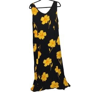 Expose VTG Black 90s Floral Scoop Neck Sleeveless Retro Maxi Sundress Women's 18
